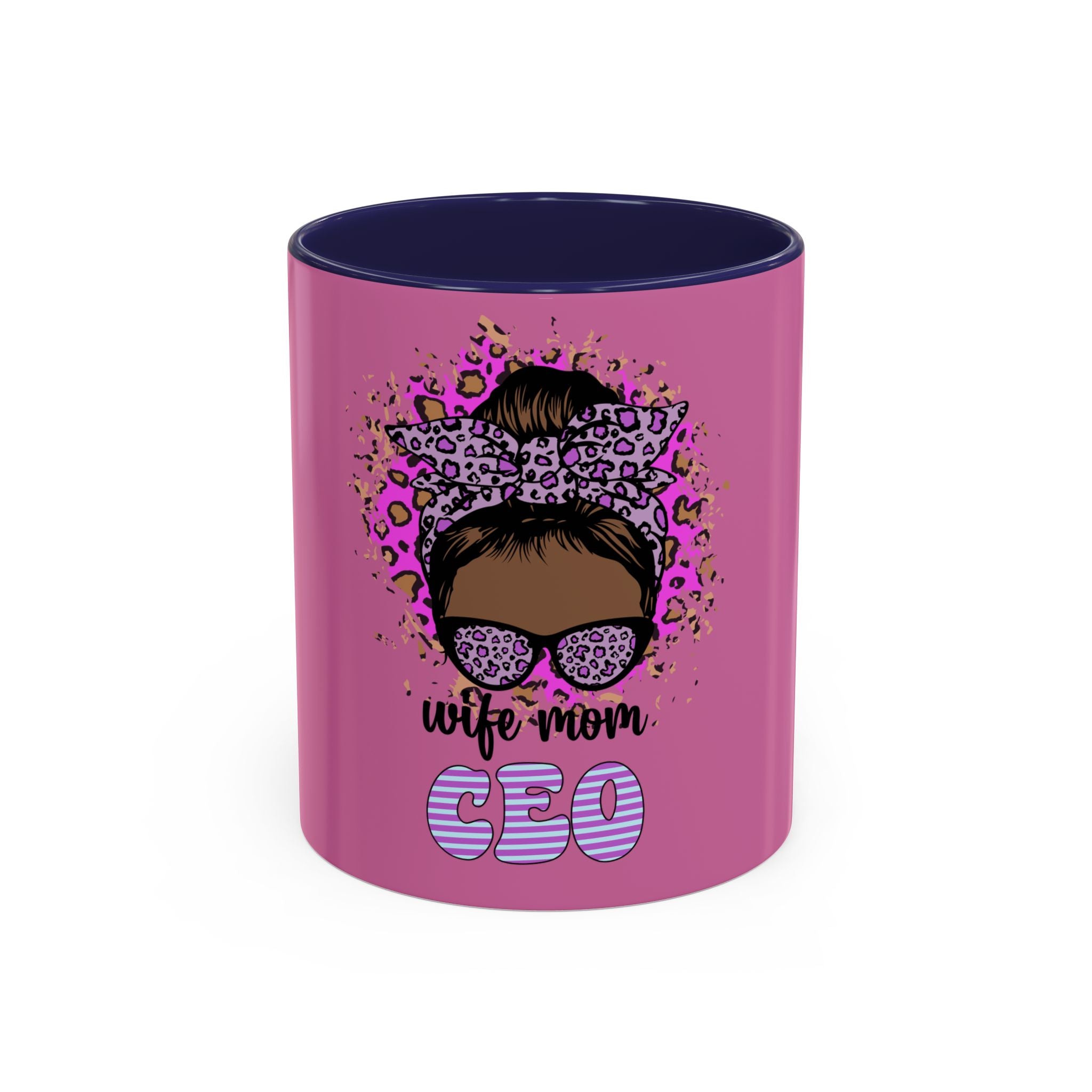 Wife Mom CEO Accent Coffee Mug - Pink Leopard Headwrap & 'Wife Mom CEO' Graphic