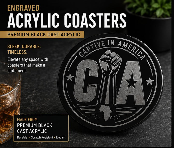 Premium black cast acrylic engraved coasters