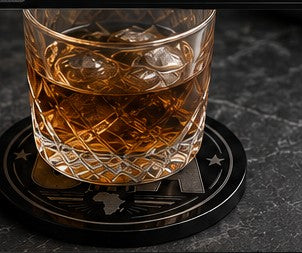 Custom coaster with whiskey glass lifestyle shot