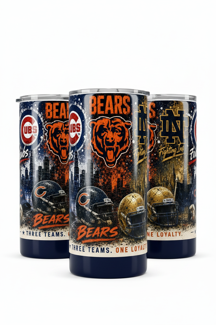 Three Teams One Loyalty 20oz Skinny Tumbler with glitter and epoxy finish