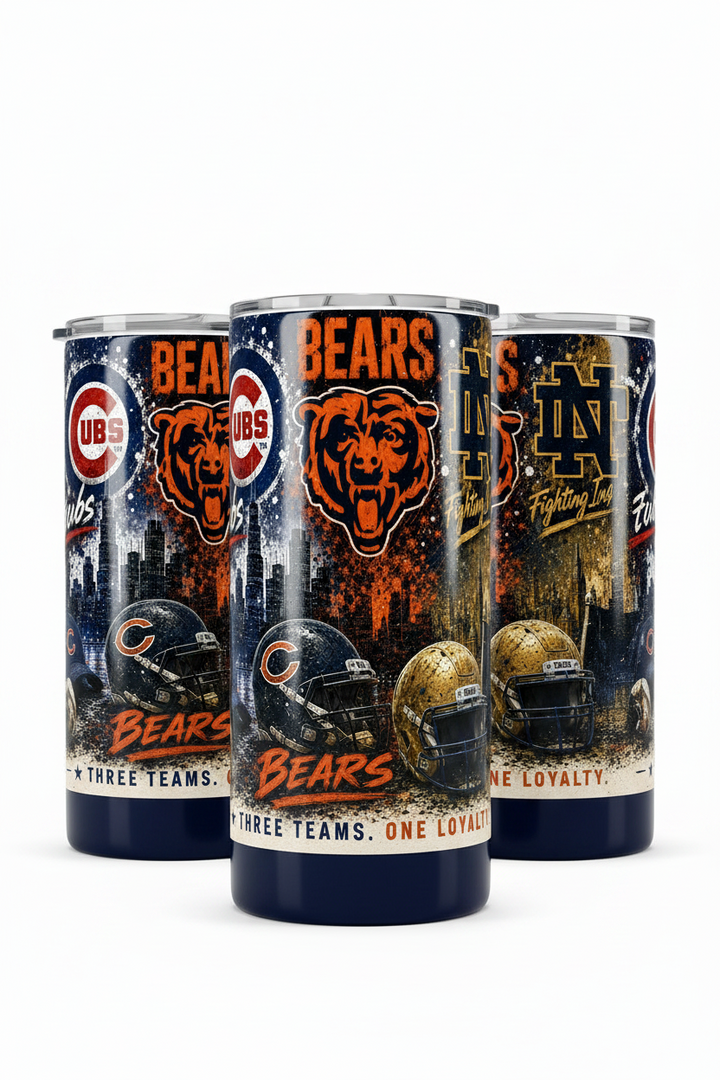 Three Teams One Loyalty 20oz Skinny Tumbler with glitter and epoxy finish