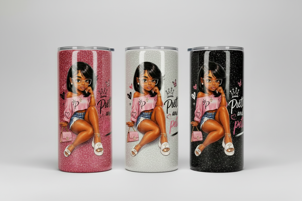 Pretty and Petty 20oz Skinny Tumbler - Pink, Silver, and Black Glitter Colors