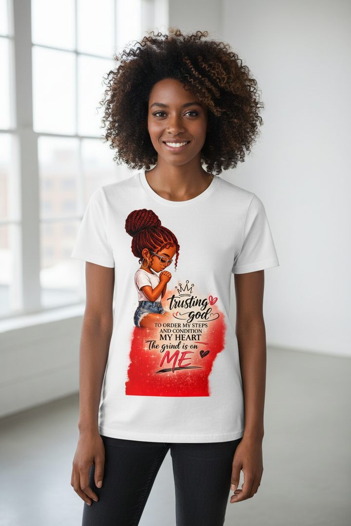Trusting God Bold Edition Feminine White Tee Mockup